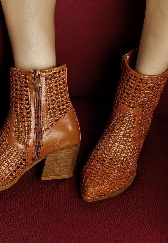 Artisole Woven Pleather Block Heel Boots for Stylish Comfort - Love Salve